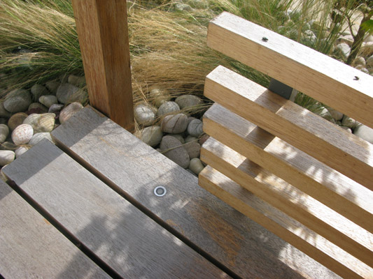 hardwood bench with inset lights